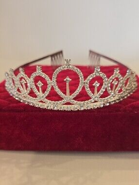 Girls Silver Heart Crystal Tiara Headband Bling